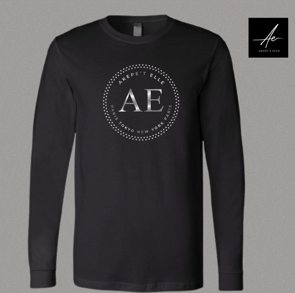 Signature Akepe’t Elle AE logo long sleeve t-shirt with Paris Tokyo New York circular crest design